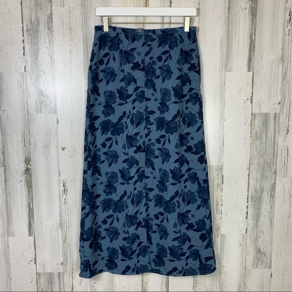 Vintage 90s/Y2K Blue Floral Shadow Print Midi Skirt - Picture 6 of 12